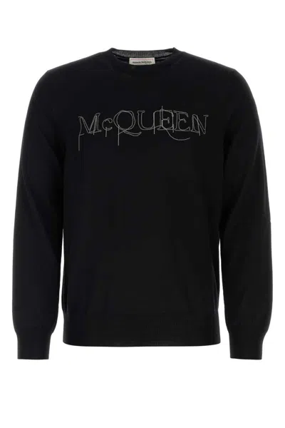 Alexander Mcqueen Logo-embroidered Wool Sweater In Black