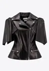Alexander Mcqueen Women Sleeveless Leather Jacket With Knotted Drapery In Black