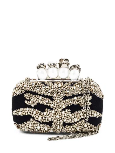 Pre-owned Alexander Mcqueen Knuckle Box Crystal-embellished Clutch Bag In Black