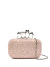Alexander Mcqueen Four Ring Pink Clutch With Skull-shaped Studs And All-over Rhinestone Application In Leather Woman In Pink