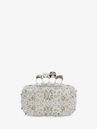 Alexander Mcqueen Skull Four-ring Clutch In White