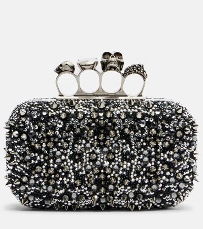 Alexander Mcqueen Knuckle Embellished Clutch In Silver
