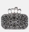 Alexander Mcqueen Skull Four Ring Embellished Clutch In Black