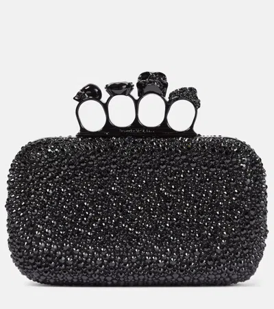 Alexander Mcqueen Knuckle Embellished Leather Clutch In Silver