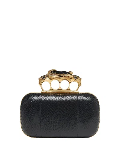 Alexander Mcqueen Knuckle Embossed Embellished Clutch Bag In Black