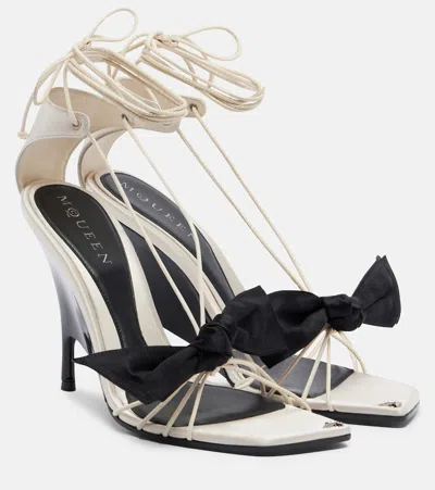 Alexander Mcqueen 110mm Koko Strappy Leather Wedge Sandals In Neutral
