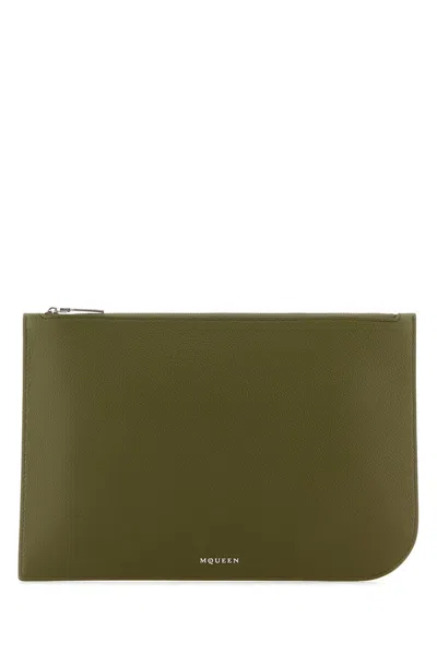 ALEXANDER MCQUEEN ALEXANDER MCQUEEN OLIVE GREEN LEATHER LARGE SLING POUCH