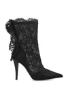 Alexander Mcqueen Lace Overlay Pointed Toe Stiletto Boots In Black