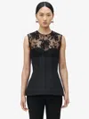 Alexander Mcqueen Lace-paneled Cotton-blend Top In Black
