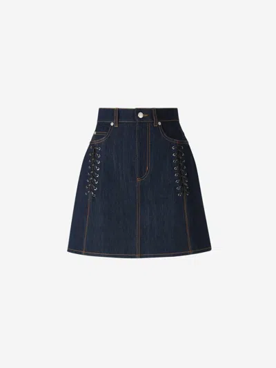 Alexander Mcqueen Lace Denim Mini Skirt In Lace Details On The Front