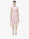 Alexander Mcqueen Mcqueen Lace Trim Asymmetric Wool Blend Knit Dress In Pink