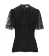 Alexander Mcqueen High Neck Sheer Lace Short Sleeve Top In Black