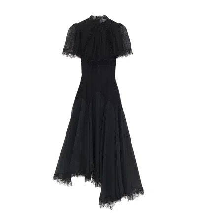 Alexander Mcqueen Lace Ruffled Midi Dress In Black