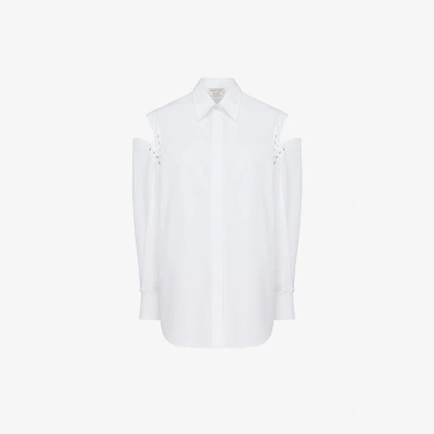 Alexander Mcqueen Lace Detail Slashed Cocoon Shirt In Optic White