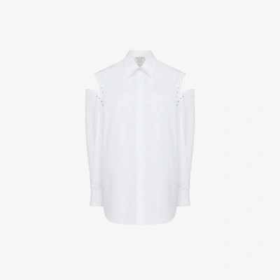 Alexander Mcqueen Lace Detail Slashed Cocoon Shirt In White