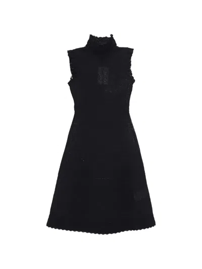 Pre-owned Alexander Mcqueen Lace High-neck Midi Dress In Black