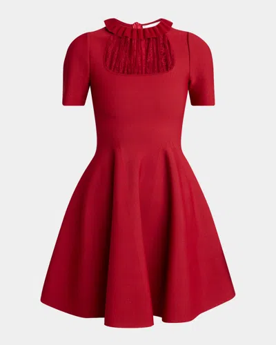 Alexander Mcqueen Lace Inset Short-sleeve Fit-&-flare Mini Dress In Red