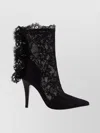 Alexander Mcqueen Lace Overlay Pointed Toe Stiletto Boots In Black