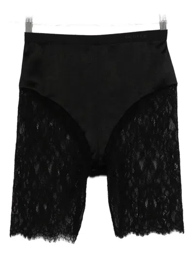Alexander Mcqueen Lace-panelled Shorts In Black