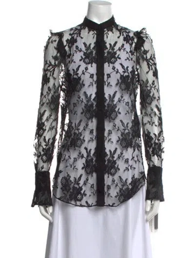 Pre-owned Alexander Mcqueen Lace Pattern Long Sleeve Blouse W/ Tags In Black