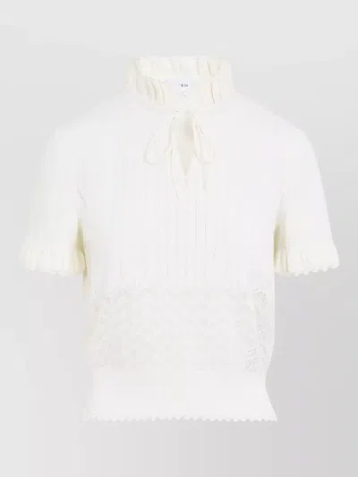 Alexander Mcqueen Lace Pointelle Knit Top Short Sleeves In Multi
