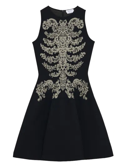 Alexander Mcqueen Lace Ribcage Jacquard Mini Dress In Black In Multi