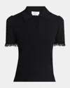 Alexander Mcqueen Lace Ruffle Short-sleeve Polo Shirt In Black