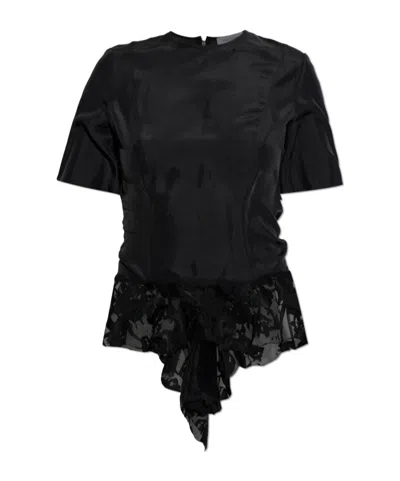Alexander Mcqueen Lace Short-sleeved Blouse In Black