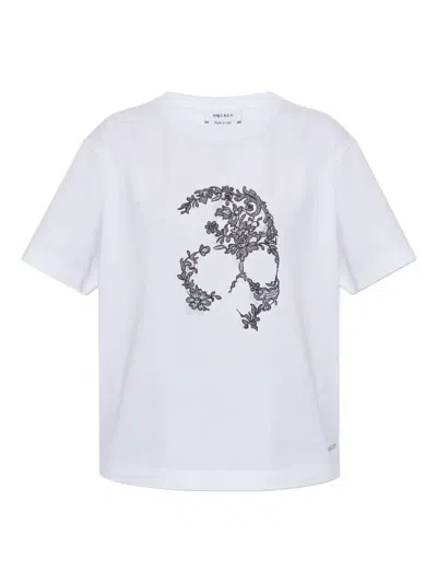 Alexander Mcqueen Lace-skull T-shirt In Gray