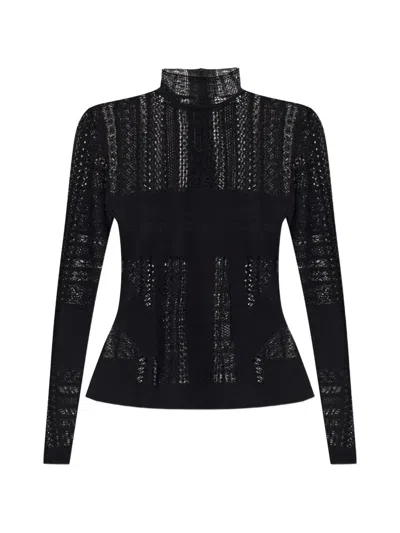 Alexander Mcqueen Mixed Lace Long-sleeve Turtleneck Top In Black