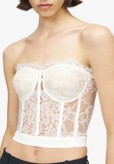 Alexander Mcqueen Lace Strapless Corset Top In Gray