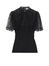 Alexander Mcqueen High Neck Sheer Lace Short Sleeve Top In Black