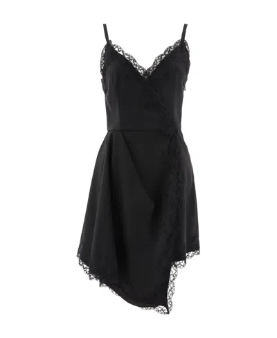 Alexander Mcqueen Lace-trim Asymmetric Mini Dress In Black