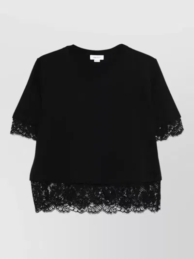 Alexander Mcqueen Lace Trim Round Neck Short Sleeve Top In Black