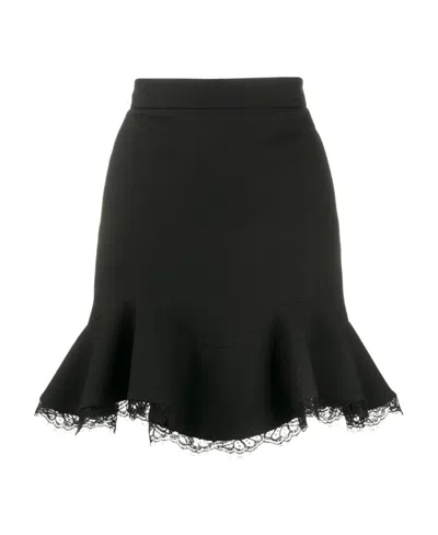 Alexander Mcqueen Lace-trim Ruffled Skirt In Black
