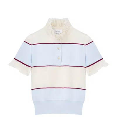 Alexander Mcqueen Lace-trim Stripe Polo Shirt In Blue