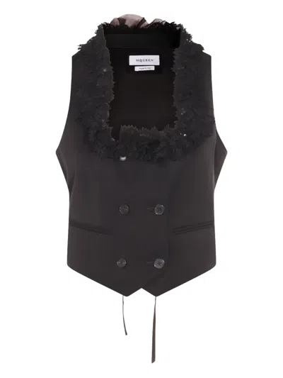 ALEXANDER MCQUEEN LACE-TRIMMED DOUBLE-BREASTED WAISTCOAT