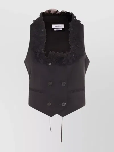 ALEXANDER MCQUEEN LACE TRIMMED SATIN TOP WITH ADJUSTABLE STRAPS