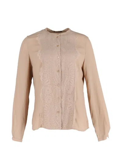 Pre-owned Alexander Mcqueen Lace-trimmed Shirt In Neutral