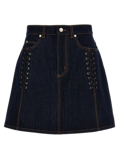 Alexander Mcqueen Lace-up Denim Skirt In Blu