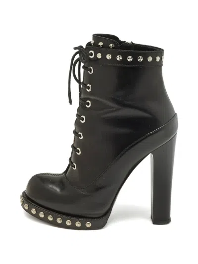 Pre-owned Alexander Mcqueen Lace-up Leather Boots In Black