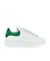 Alexander Mcqueen White Leather Sneakers With Grass Green Suede Heel In White