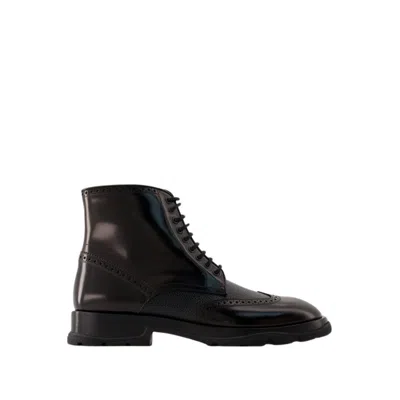 ALEXANDER MCQUEEN LACED ANKLE BOOTS - LEATHER - BLACK
