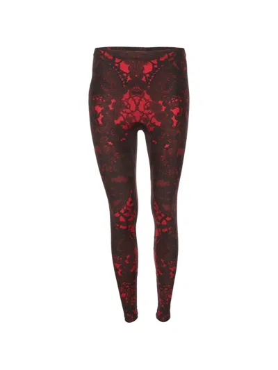 Pre-owned Alexander Mcqueen Lace-print Knit Leggings In Red