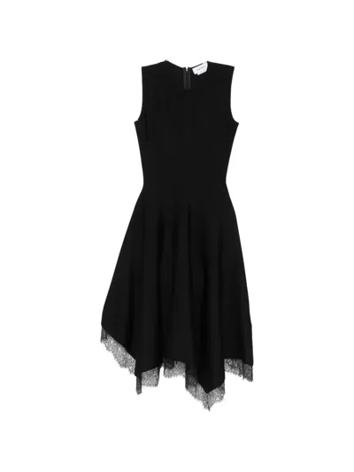 Alexander Mcqueen Lace-trim Asymmetric Dress In Black