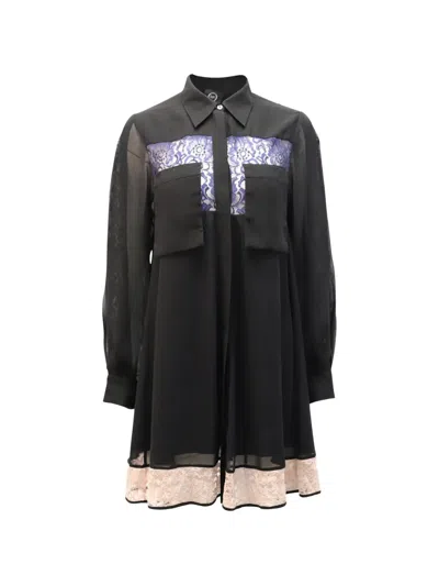 Pre-owned Alexander Mcqueen Lace-trim Flared Shirt Dress In Black