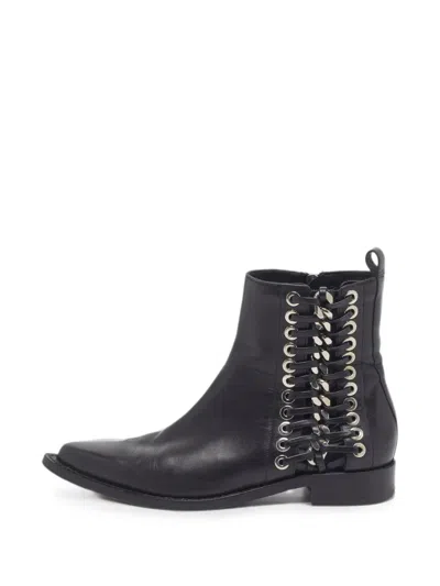 Pre-owned Alexander Mcqueen Lace-up Chain-detail Ankle Boots In Black