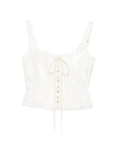Alexander Mcqueen Lace-up Floral-jacquard Top In White