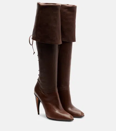 Alexander Mcqueen Mcqueen Horn Shaped Heel Lace-up Knee High Boot In Brown
