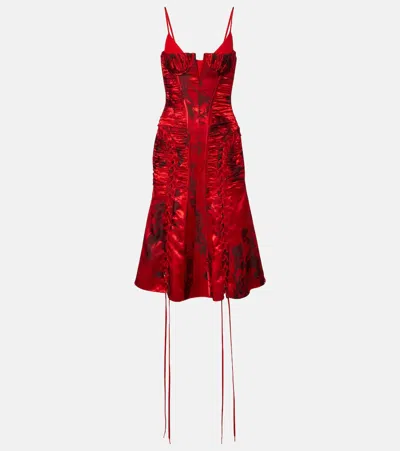 Alexander Mcqueen Lace-up Ruched Midi Dress In Red